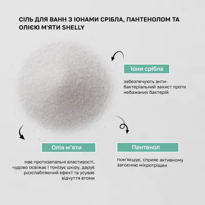 Соль для ванн с ионами серебра, пантенолом и маслом мяты Shelly 550 г