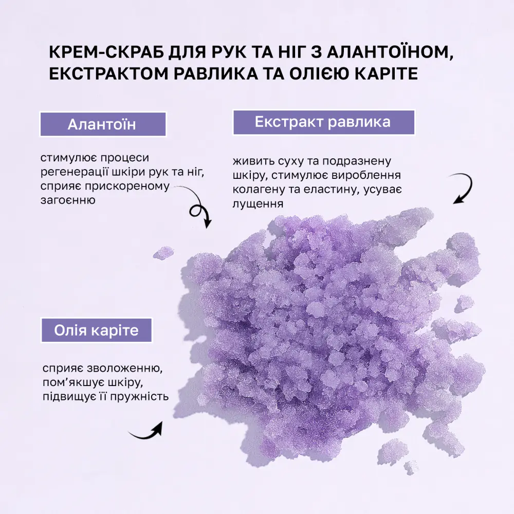 Крем-скраб для рук та ніг з алантоїном, екстрактом равлика та олією каріте Shelly 350 г - фото 3