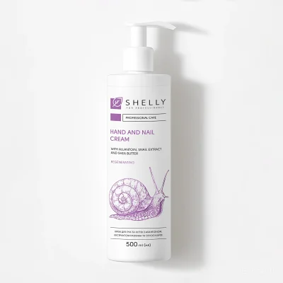 Крем для рук та нігтів з алантоїном, екстрактом равлика та олією каріте Shelly 500 мл